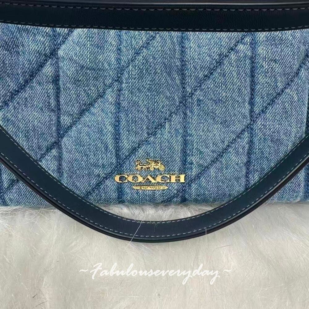 Coach Evelyn Shoulder Bag In Regenerative Cotton With Quilting CDC02 Indigo NWT - Picture 5 of 9